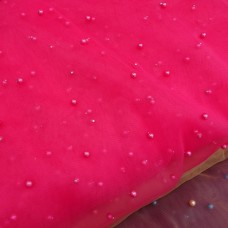 Ткань Сетка с жемчугом (малина)